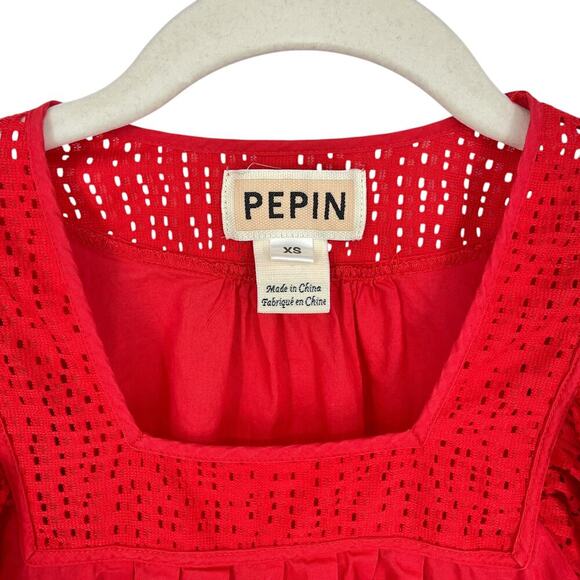 PEPIN Anthropologie Red Flutter Sleeve Tunic Top Blouse Size XS - Picture 5 of 6